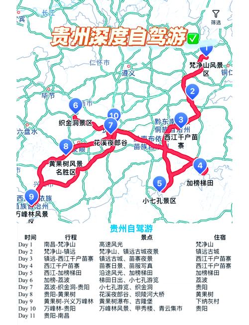 贵州省内自驾游路线图
