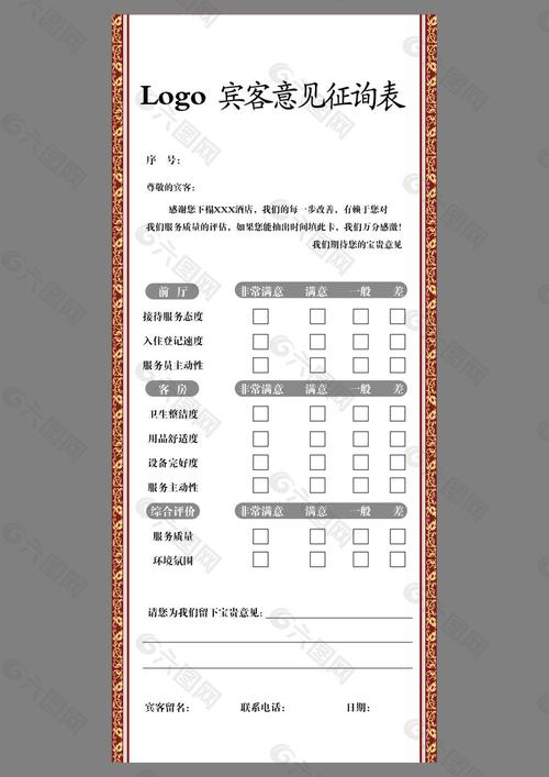 酒店宾客意见表模板